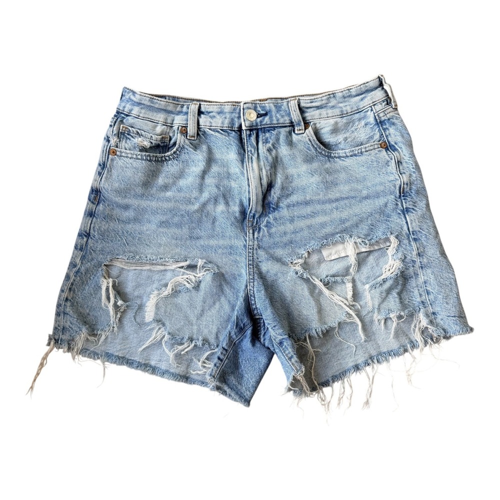 American Eagle Mom Shorts Women's 10 High Rise Baggy Festival Distressed‎ Denim